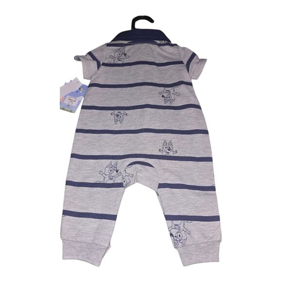 Bluey Baby Boy Short Sleeve Romper SZ 12M striped blue gray NWT - Picture 2 of 5
